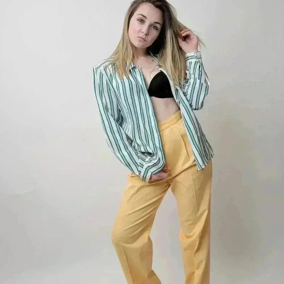 Vintage 70's Pykettes Striped Silky Button Down Top - M - Picture 4 of 11